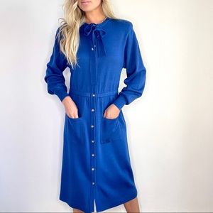 Vintage Blue Button Down Long Sleeve Sweater Dress